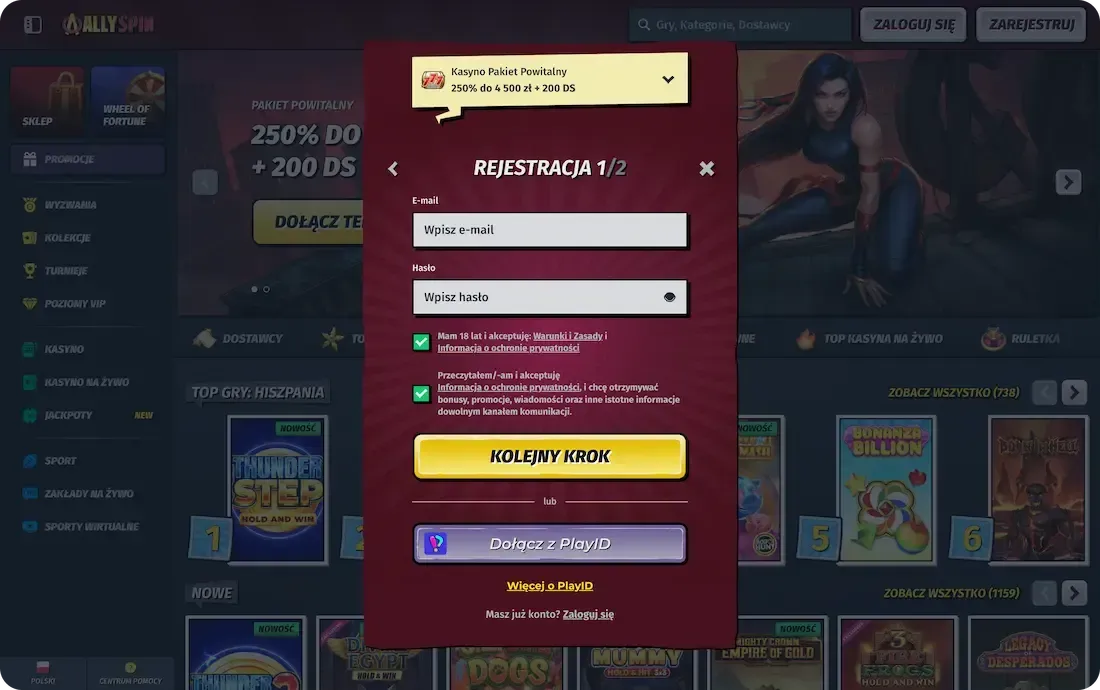 rejestracja w kasynie allyspin
